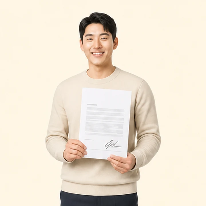 장기렌트 신용조회 없는 서면 견적서를 들고 있는 고객